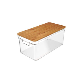 Organizador Clear 6,3L Com Tampa de Bambu 30,5 x 15,5 x 15,5cm